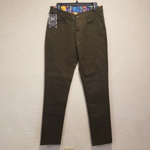 NWT AU NOIR Men’s Pants  Size 30 Dark Green sophisticated Offce Pants - Picture 2 of 9